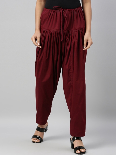 

Go Colors Women Maroon Solid Loose-Fit Cotton Salwar