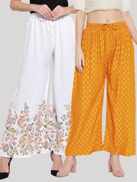 

Clora Creation Women Yellow & White Pack Of 2 Floral Printed Knitted Ethnic Palazzos