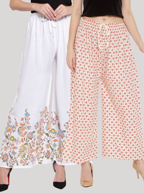 

Clora Creation Women White & Red Pack Of 2 Floral Printed Knitted Ethnic Palazzos