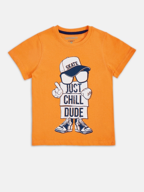 

Pantaloons Junior Boys Orange Printed Applique T-shirt