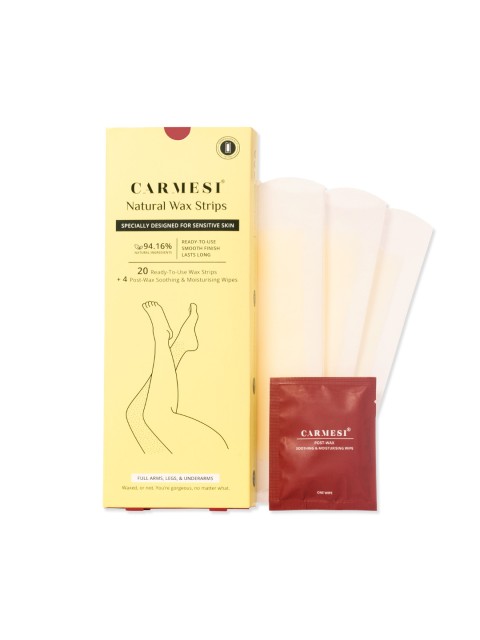 

Carmesi Natural Wax Strips - 20 Wax Strips & 4 Post-Wax Wipes, White
