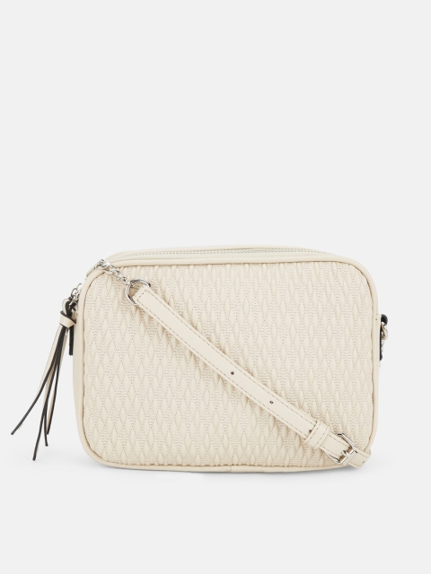

Forever Glam by Pantaloons Beige Textured Structured Sling Bag with Tasselled