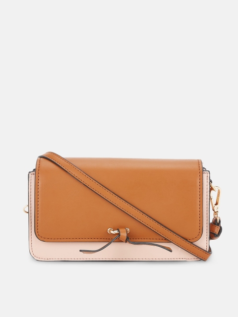 

Forever Glam by Pantaloons Tan Colourblocked Structured Sling Bag