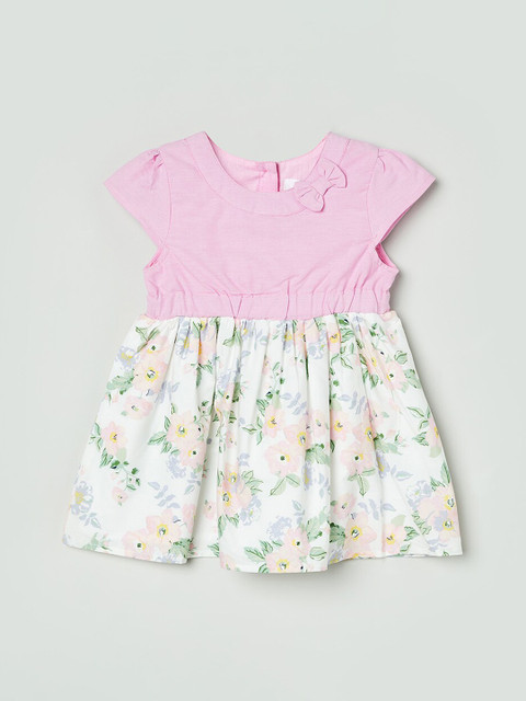 

max Girls Pink & Orange Floral Printed Pure Cotton Fit & Flare Dress