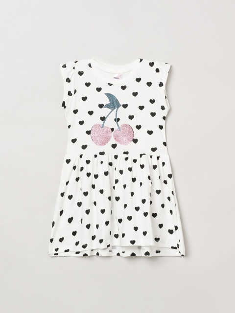 

Max Girls White & Black Printed Cotton Dress
