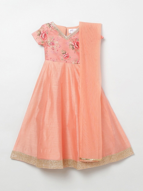 

Max Girls Peach Floral Cotton Printed Dress