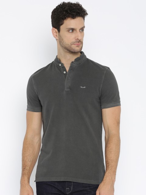 

SELECTED Antonio Banderas Men Grey Solid Mandarin Collar Slim Fit T-shirt