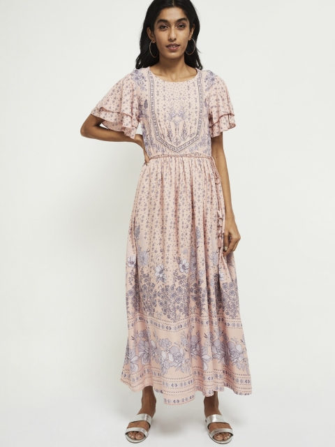 

max Women Peach-Coloured Ethnic Motifs Tie-Ups Maxi Dress