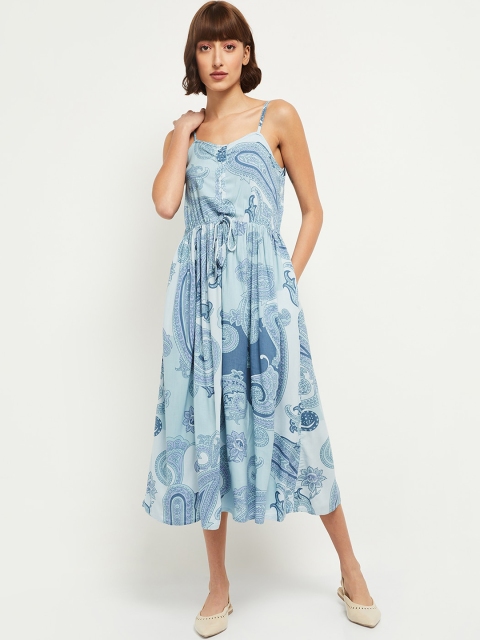 

max Women Blue Printed Midi Dress