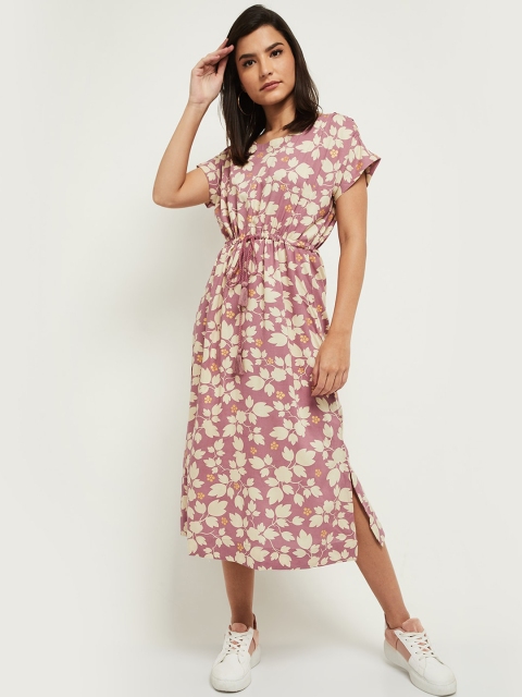 

max Pink Floral A-Line Midi Dress