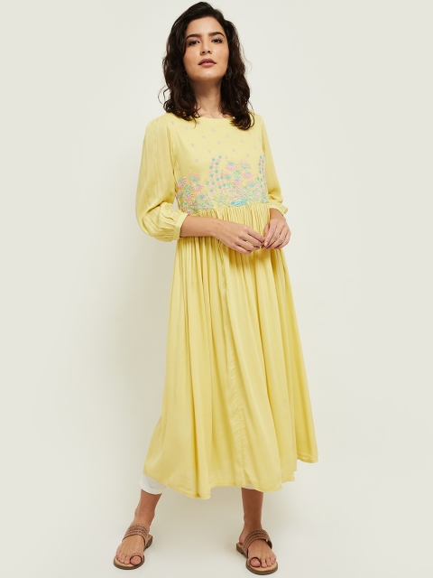 

max Women Yellow Floral Embroidered Midi Dress