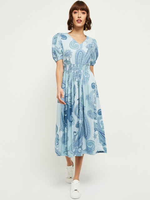 

max Women Blue Printed Midi Dress