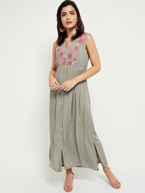 

max Grey & Red Floral Maxi Dress