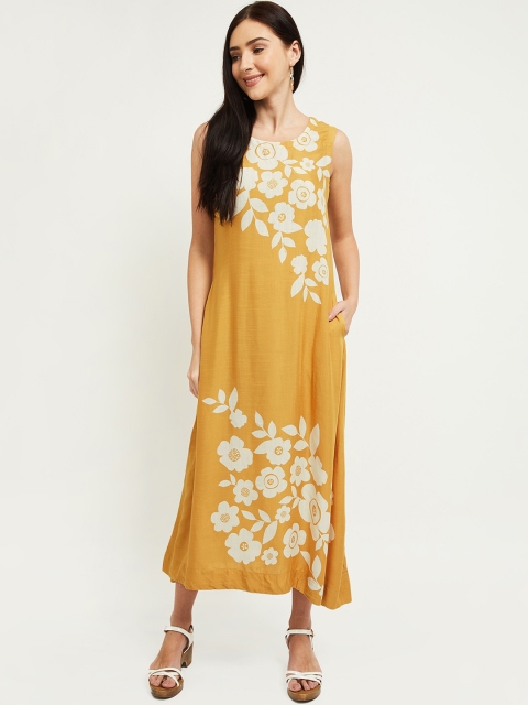 

max Women Yellow Floral Printed A-Line Midi Dress