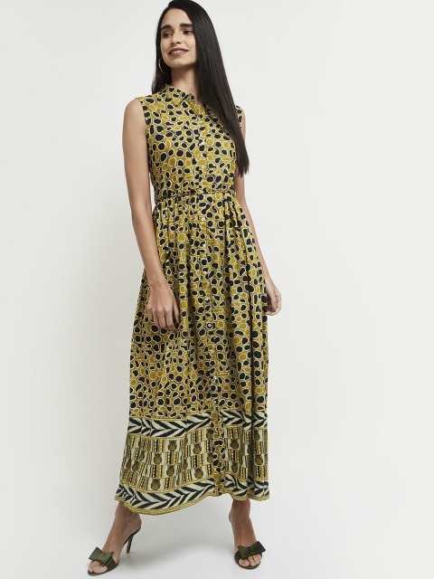 

max Women Green & Blue printed Tie-Ups Maxi Dress