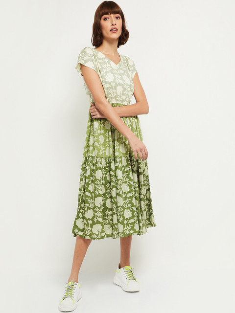 

max Green Floral Midi Dress