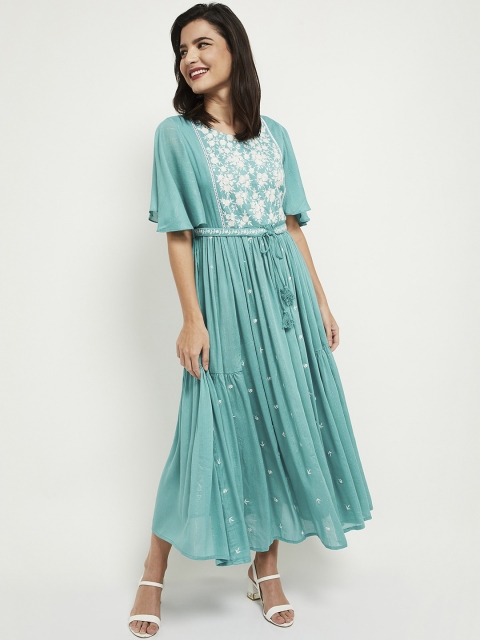 

max Women Blue Floral Embroidered Maxi Dress