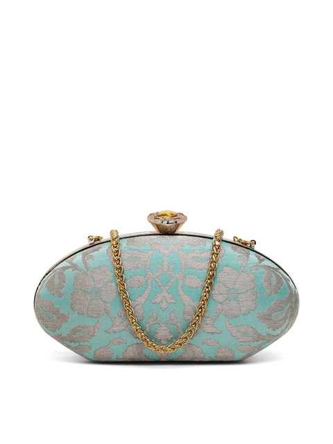 

PRACCESSORII Woman Blue & Gold-Toned Embellished Box Clutch