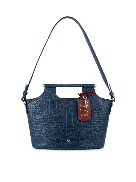 

Hidesign Blue Textured Leather Structured Shoulder Bag