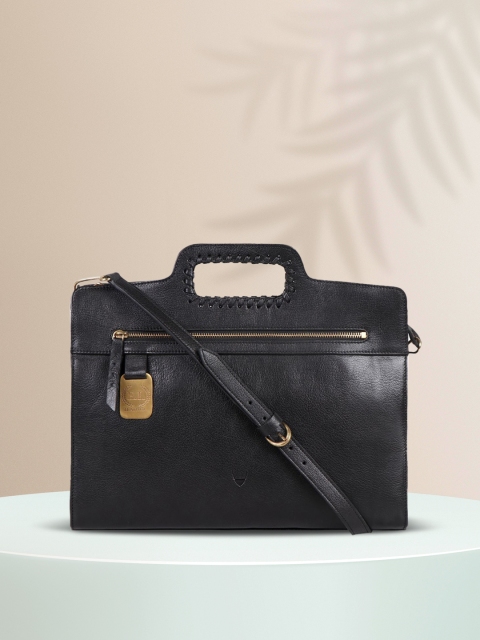 

Hidesign Black Leather Structured Satchel With Detachable Sling Strap
