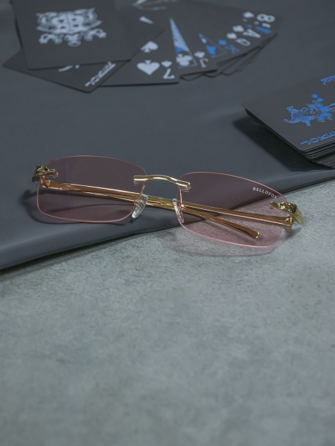 

Bellofox Unisex Pink Lens & Gold-Toned Rectangle Sunglasses BS1736