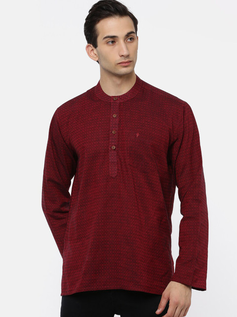 

RAMRAJ COTTON Men Maroon Woven Design Above Knee Kurta