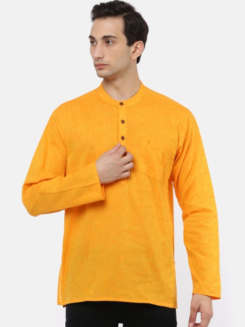 

RAMRAJ COTTON Men Yellow Solid Short Kurta