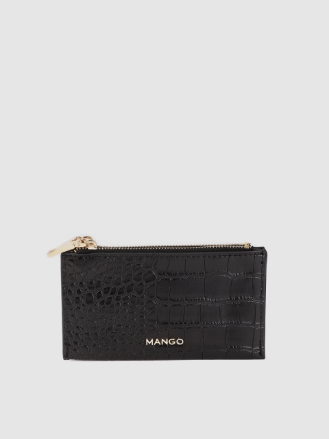 

MANGO Women Black Croc Textured Purse