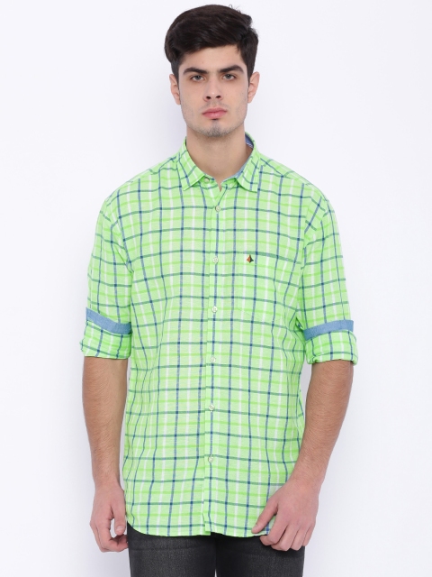 

British Club Men Green Checked Slim Fit Casual Shirt