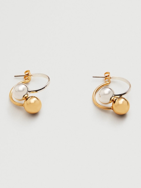 

MANGO Silver-Toned & Gold-Toned Spherical Double Sided Drop Earrings