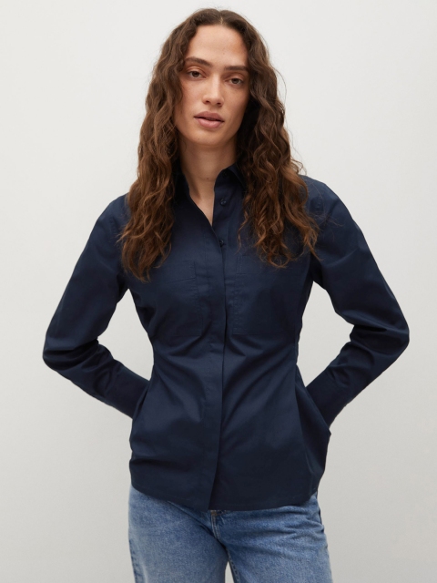

MANGO Women Navy Blue Cotton Opaque Casual Shirt