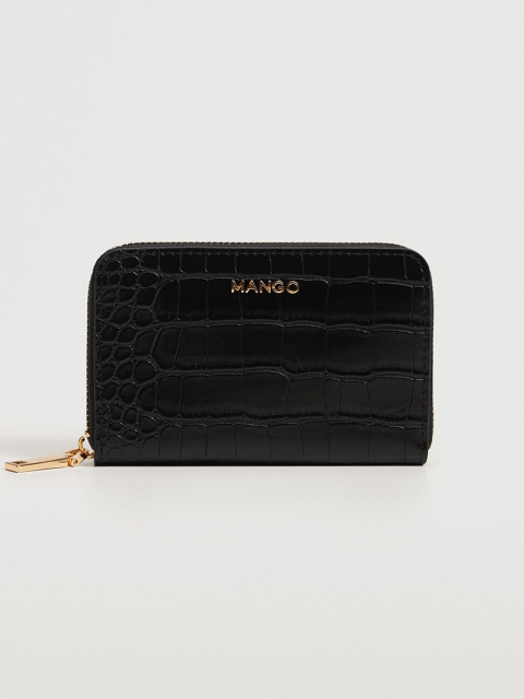 

MANGO Women Black Croc Textured Zip Around Wallet