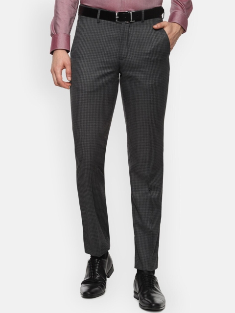 

Louis Philippe Men Grey Checked Formal Trousers