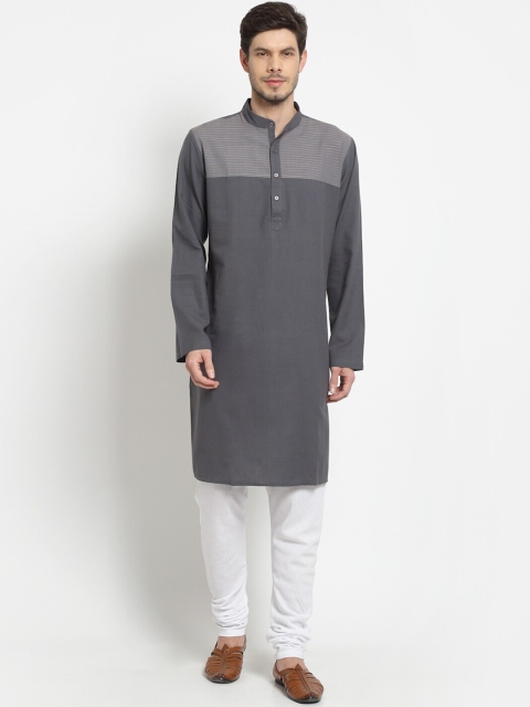 

Ekmatra Men Grey Thread Work Khadi Handloom Kurta