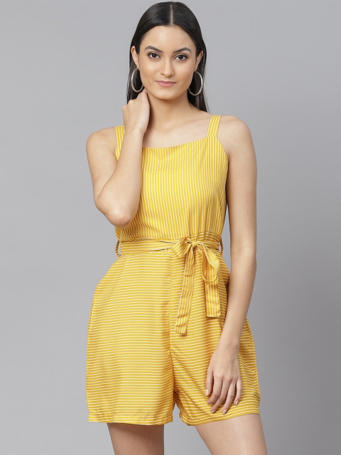 

SIRIKIT Yellow Striped Jumpsuit with Waist Tie-Ups