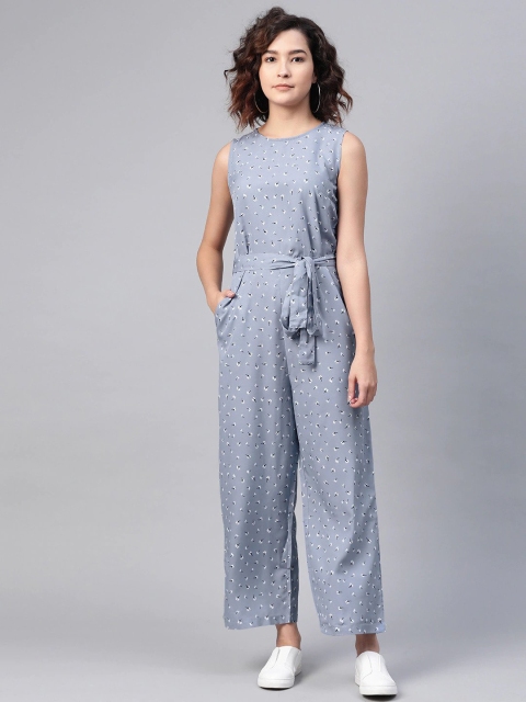 

SIRIKIT Women Grey & White Printed Jumpsuit With Waist Tie-Ups