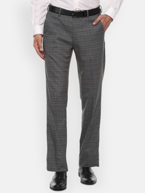 

Louis Philippe Men Grey Checked Slim Fit Formal Trousers