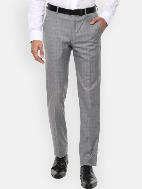 

Louis Philippe Men Grey Checked Slim Fit Formal Trousers