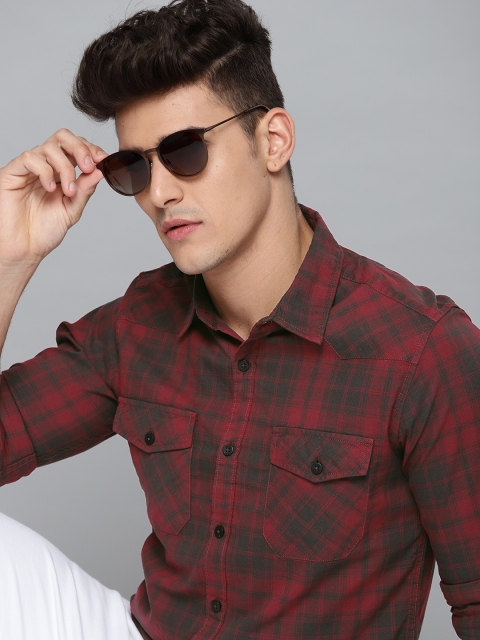 

Harvard Men Maroon & Olive Green Pure Cotton Checked Casual Shirt