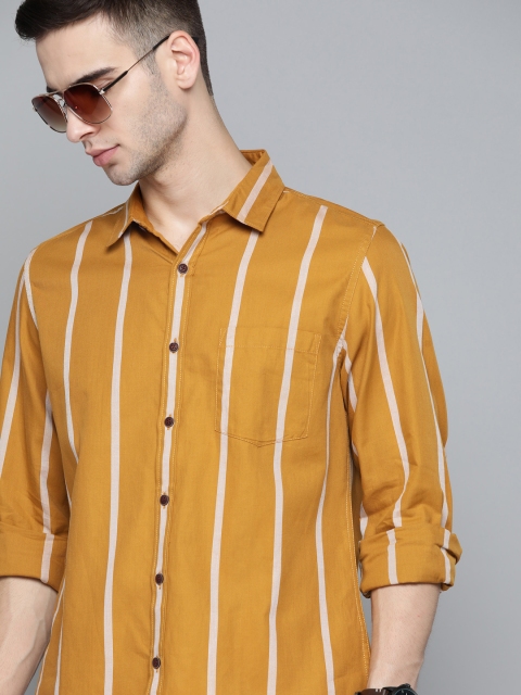 

Harvard Men Mustard Striped Pure Cotton Casual Shirt