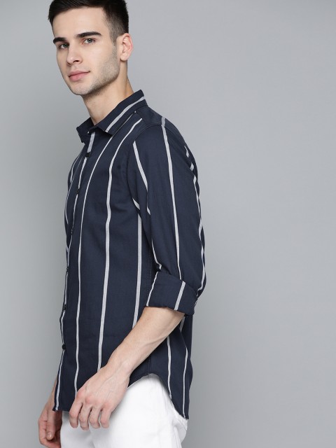 

Harvard Men Navy Blue Striped Pure Cotton Casual Shirt
