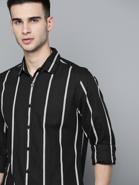 

Harvard Men Black Striped Pure Cotton Casual Shirt