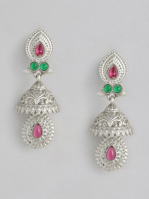 

Anouk Silver-Toned Dome Shaped Jhumkas Earrings