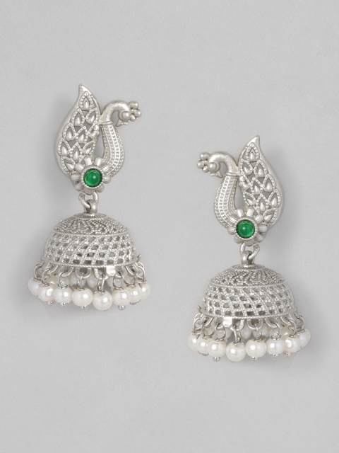 

Anouk Silver-Plated Peacock Shaped Jhumkas