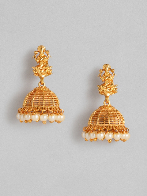 

Anouk Gold-Toned & White Dome Shaped Jhumkas Earrings