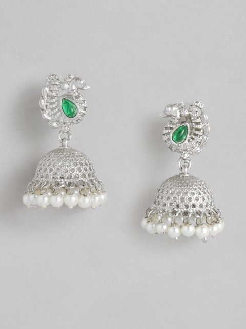 

Anouk Silver-Toned & White Dome Shaped Jhumkas Earrings
