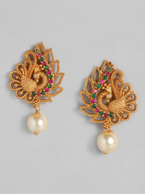 

Anouk Gold-Plated & Fuchsia Peacock Shaped Drop Earrings