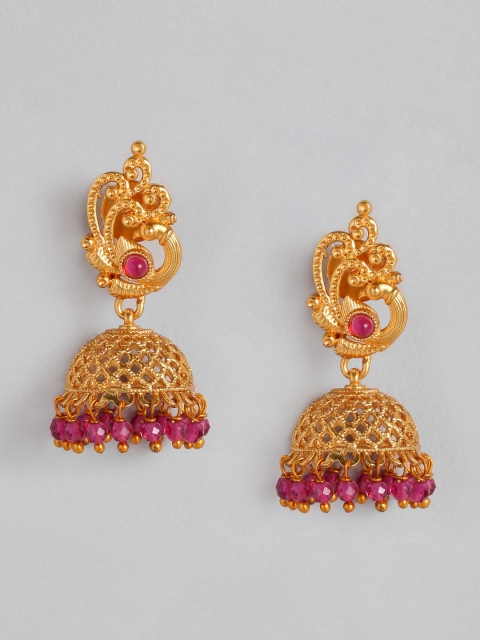 

Anouk Gold-Plated & Fuchsia Peacock Shaped Jhumkas