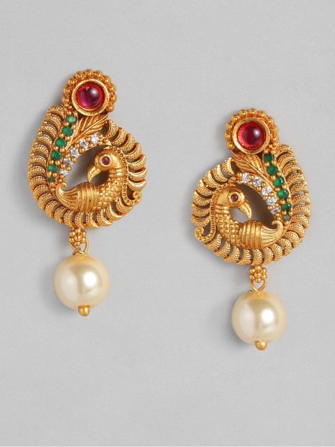 

Anouk Gold-Plated & Green Peacock Shaped Drop Earrings