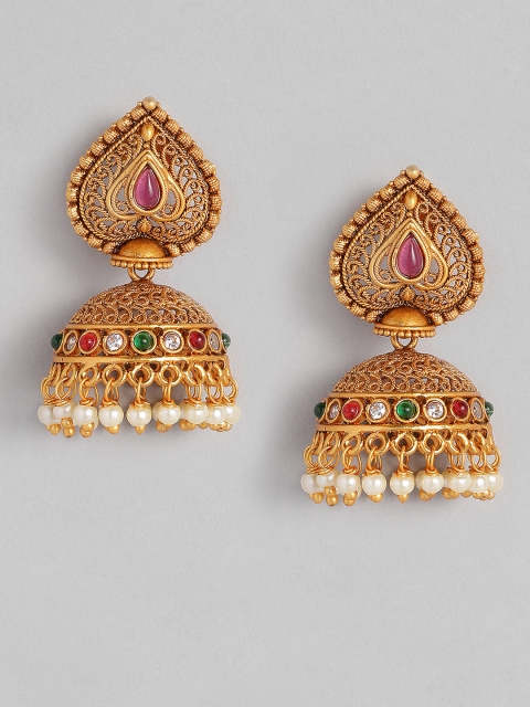 

Anouk Pink & White Gold-Plated Dome Shaped Jhumkas